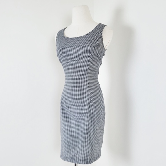 90's Gingham Mini Dress high neck sleeveless checkered plaid modest back zipper - Picture 3 of 11